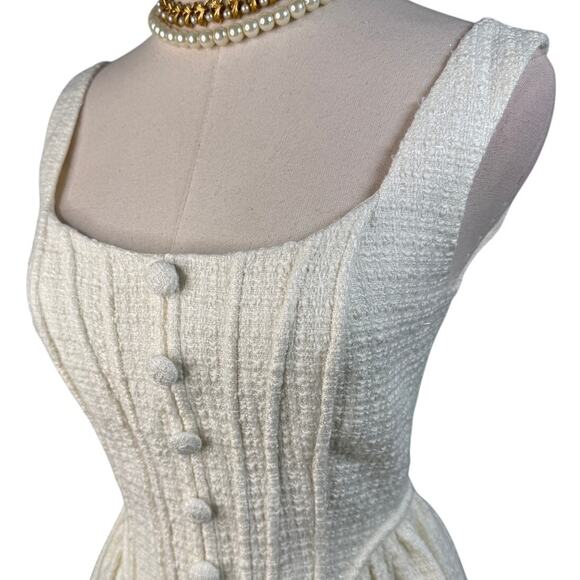 Self-Portrait Tweed Bouclé Corset Mini Dress Cream bride bridal size US 2 UK 6 - Picture 6 of 12